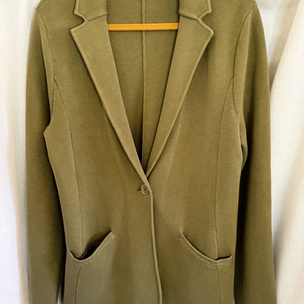 Talbots Women's Cardigan Sweater Military Green Cotton Knit Blazer Size Large